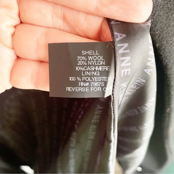 Anne Klein Wool Cashmere Blend Midi Length Pea Coat Large Rounded Neckline Black - Picture 8 of 14
